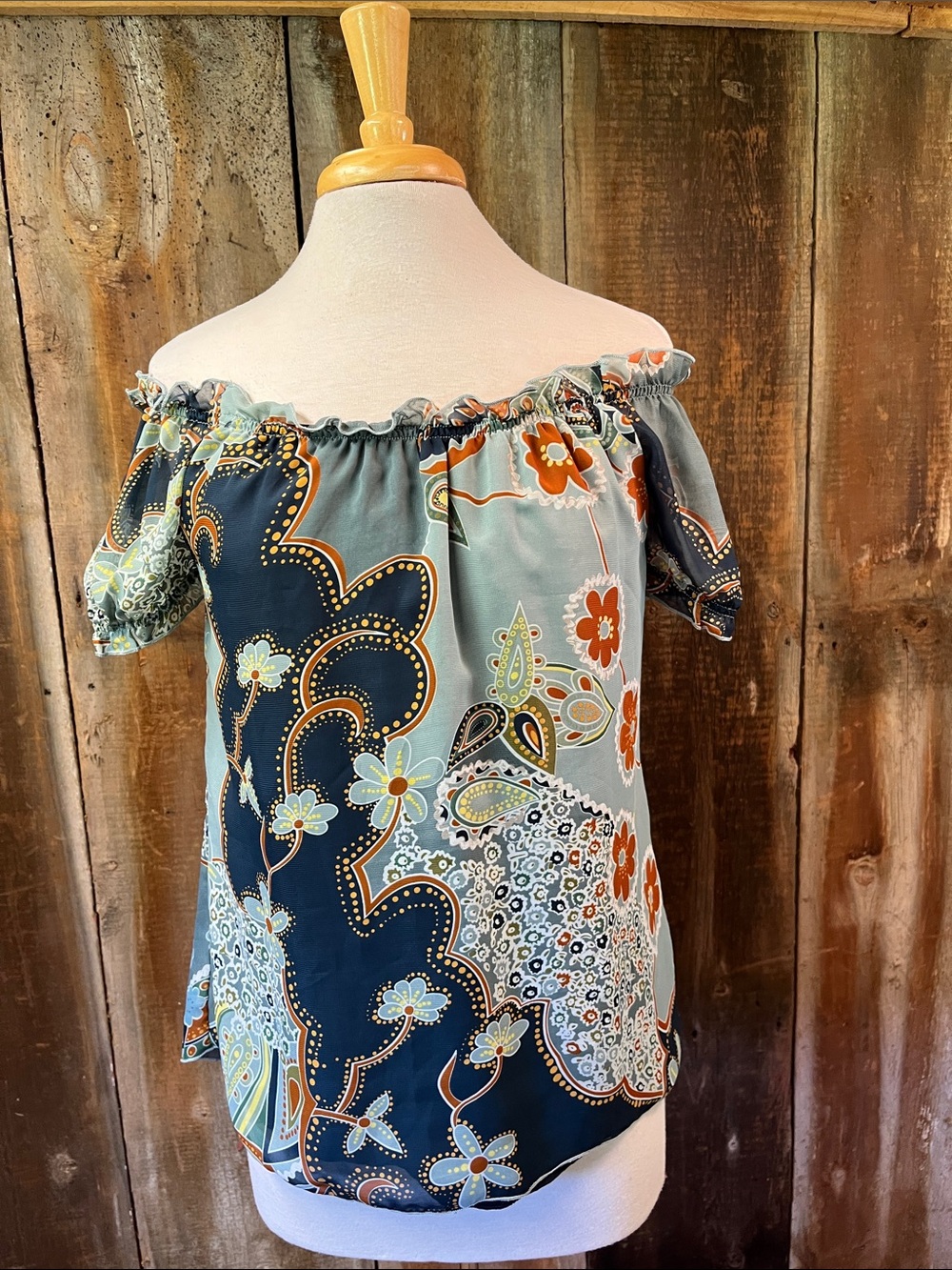 Off Shoulder Boho JW Junction West Paisley Women’s Fall Floral Peasant Top S